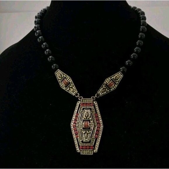Vintage Heidi Daus Rhinestones & Black Onyx Beads Collar Statement Necklace - Picture 10 of 16